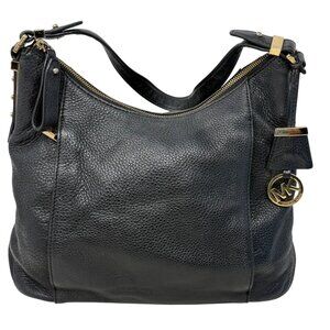 Michael Kors Bowery Black Pebbled Leather Hobo Bag Front Vertical Zip Pockets